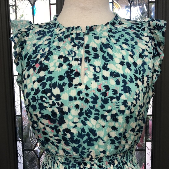 LOFT Shimmer Floral Ruffle Sleeve Flare Dress | NWOT - Picture 2 of 10